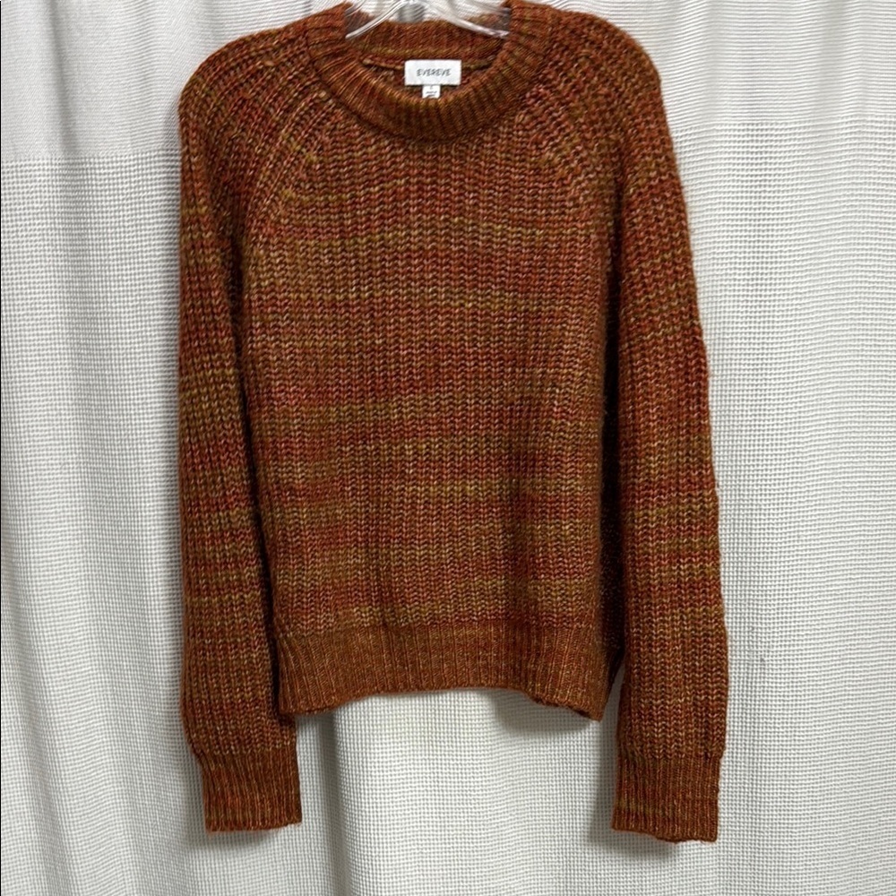 Evereve Rustic Knit Sweater SZ L Rust ombré orange fisherman pumpkin patch fall